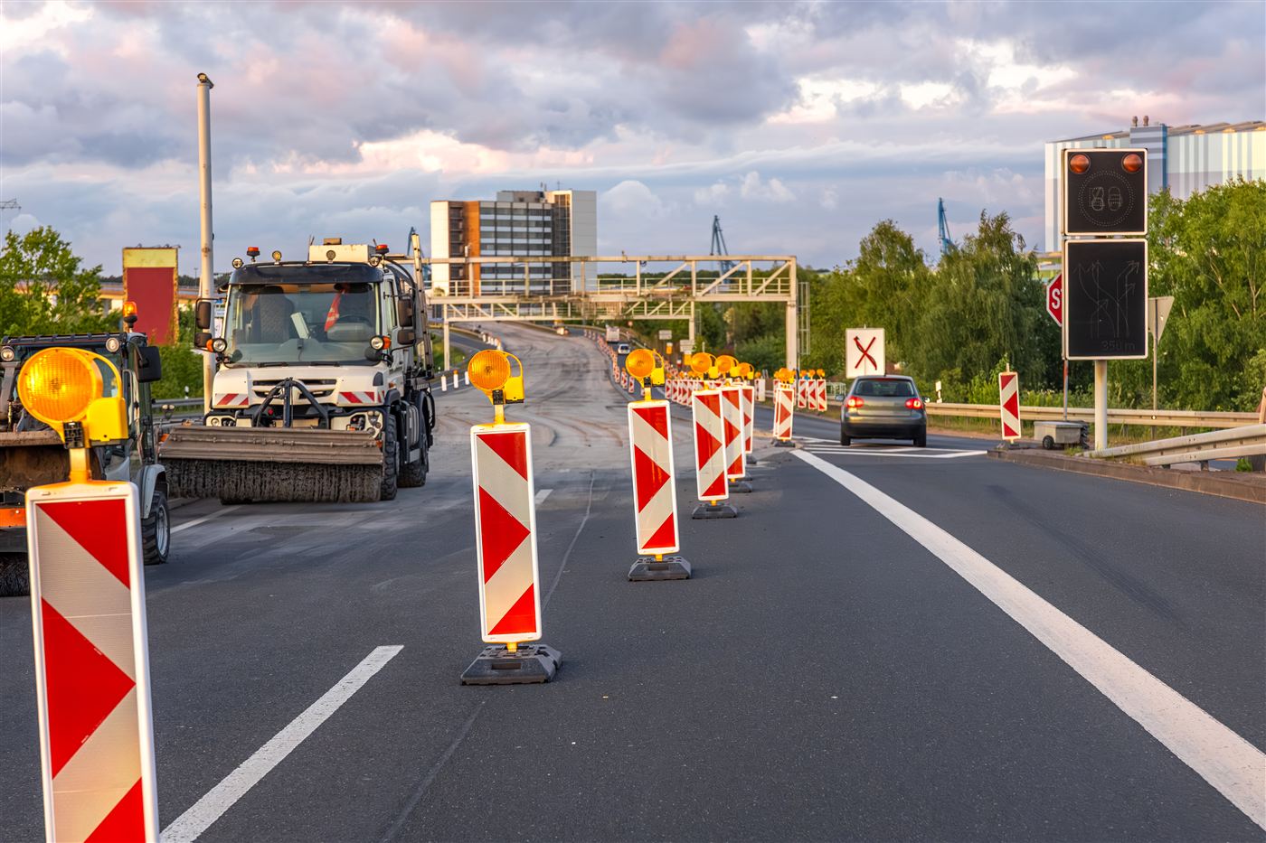 Highway repair machinery at work